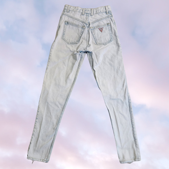 Vtg 80s Guess USA Acid Wash Light Denim Distressed Boot Cut Retro Mom Jean Sz 28 - Picture 2 of 8